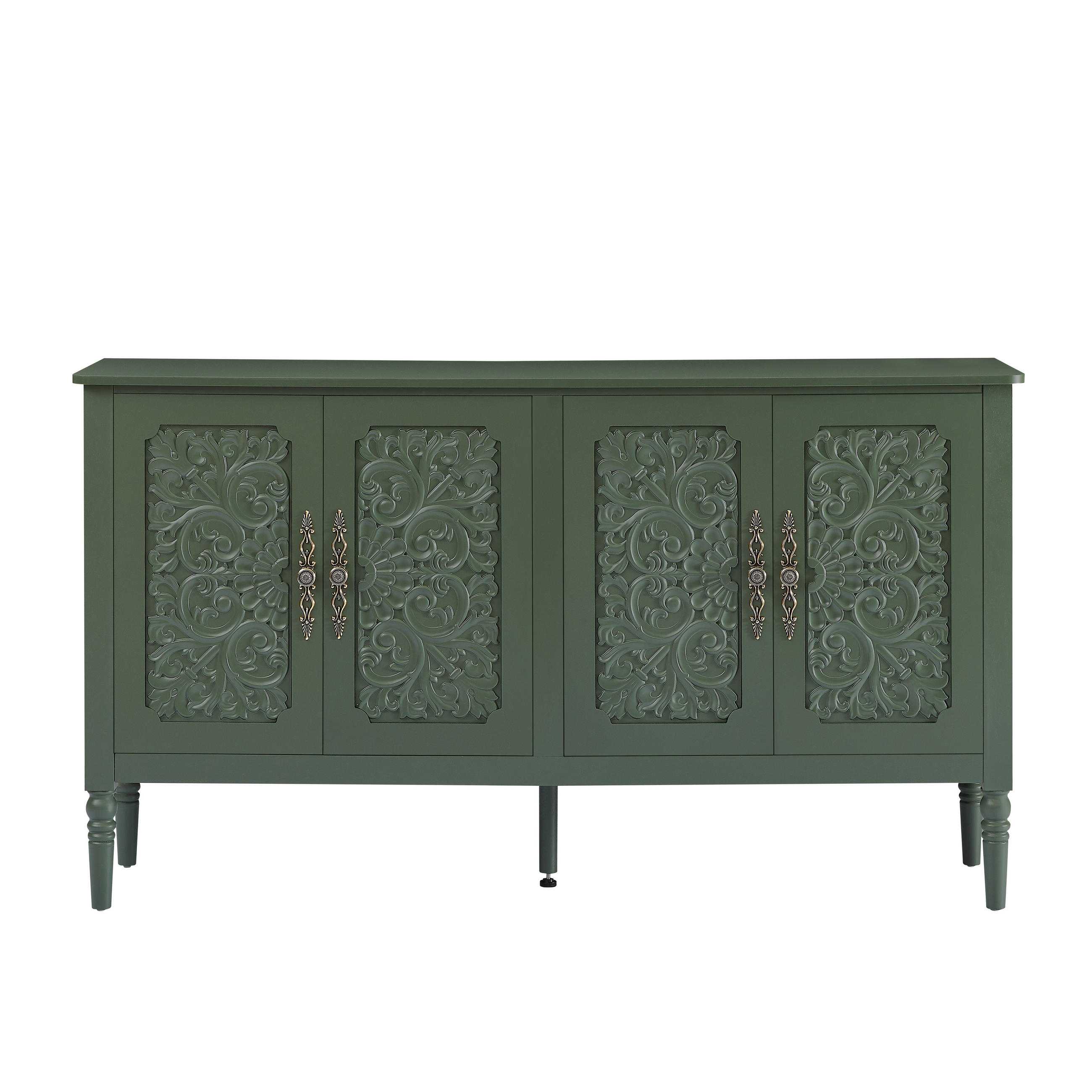 SIDEBOARD DE-38847 160/40/89 cm antike Relief-Schnitzereien Vintagegrün - Grün, Holzwerkstoff (160/89/40cm) - ComfortXL