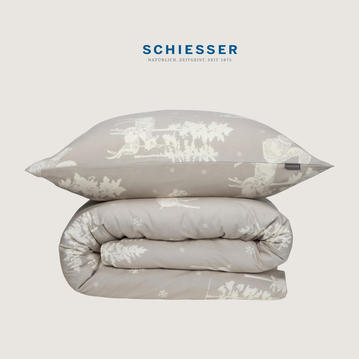 BETTWÄSCHESET Nordic - Feinbiber - 2-teilig - 135 x 200 cm - Greige - Greige, Textil (135/200cm) - SCHIESSER