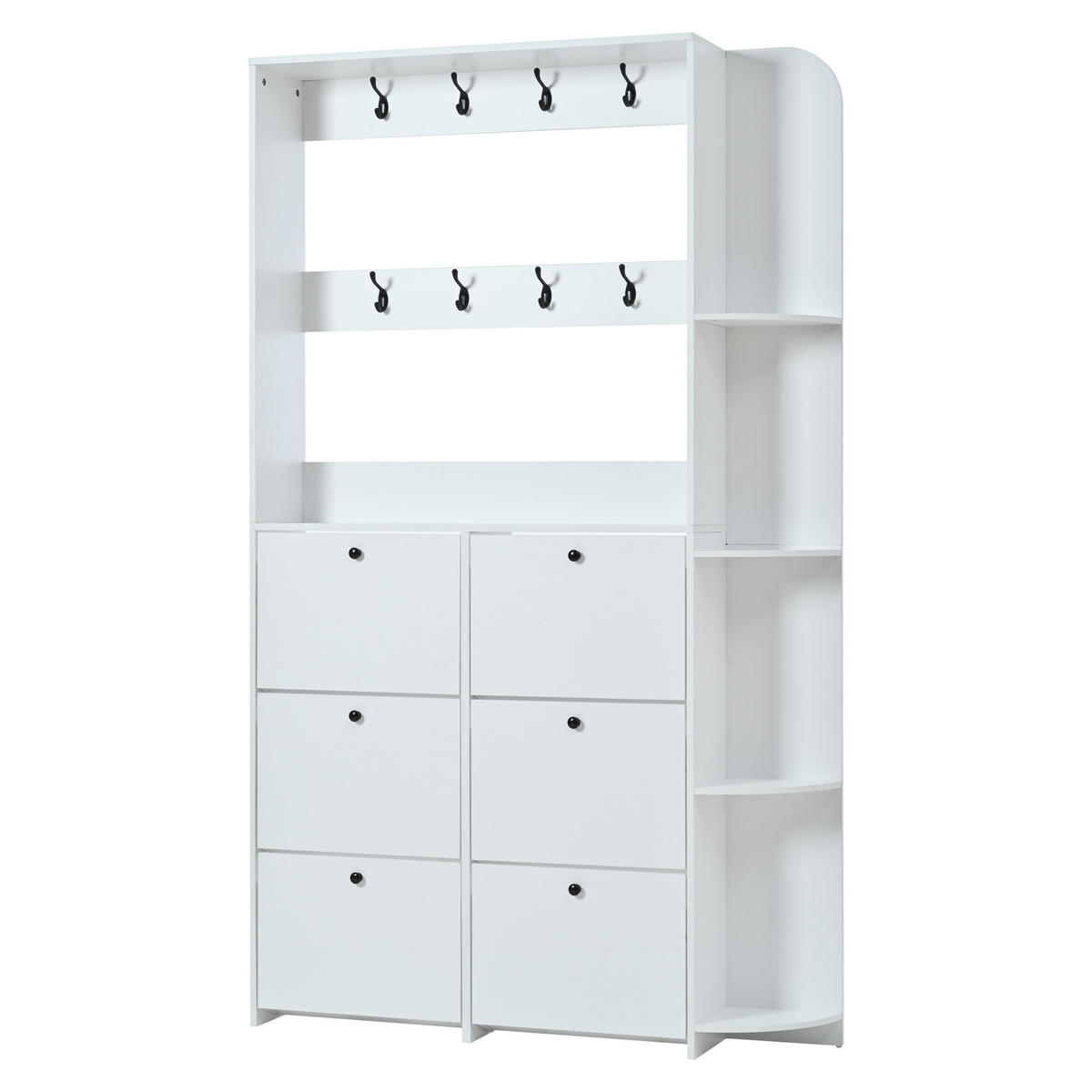 KOMPAKTGARDEROBE Schuhschrank 8 Haken 5 Ablagen Weiß - Weiß, Holzwerkstoff (120/200/24cm) - FLIEKS