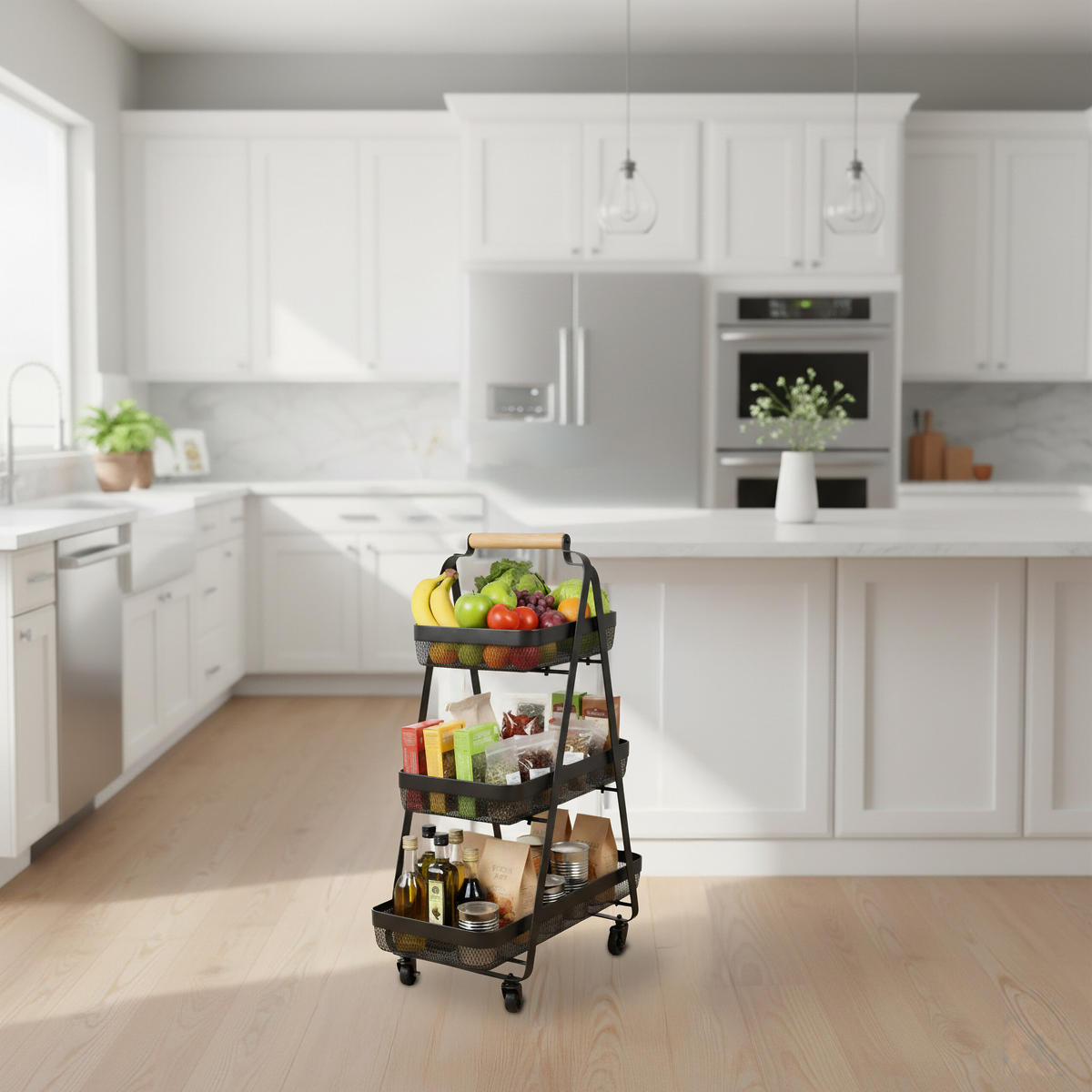 ROLLWAGEN - Schwarz, Holz/Metall (57/84.5/31cm) - Relaxdays