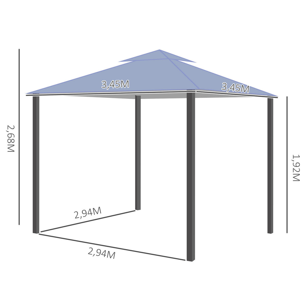 PAVILLON, Grau/Beige, Metall , Polyester - Grau, Metall (345/268/345cm) - Outsunny
