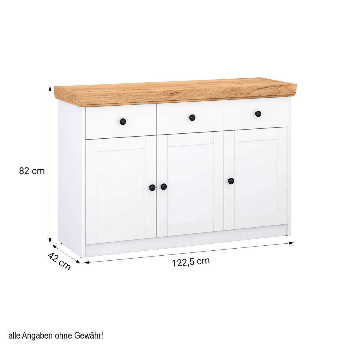 SIDEBOARD 122/82/42 cm in weiß natur - Schwarz/Weiß, Holz/Metall (122/82/42cm) - Homestyle4u