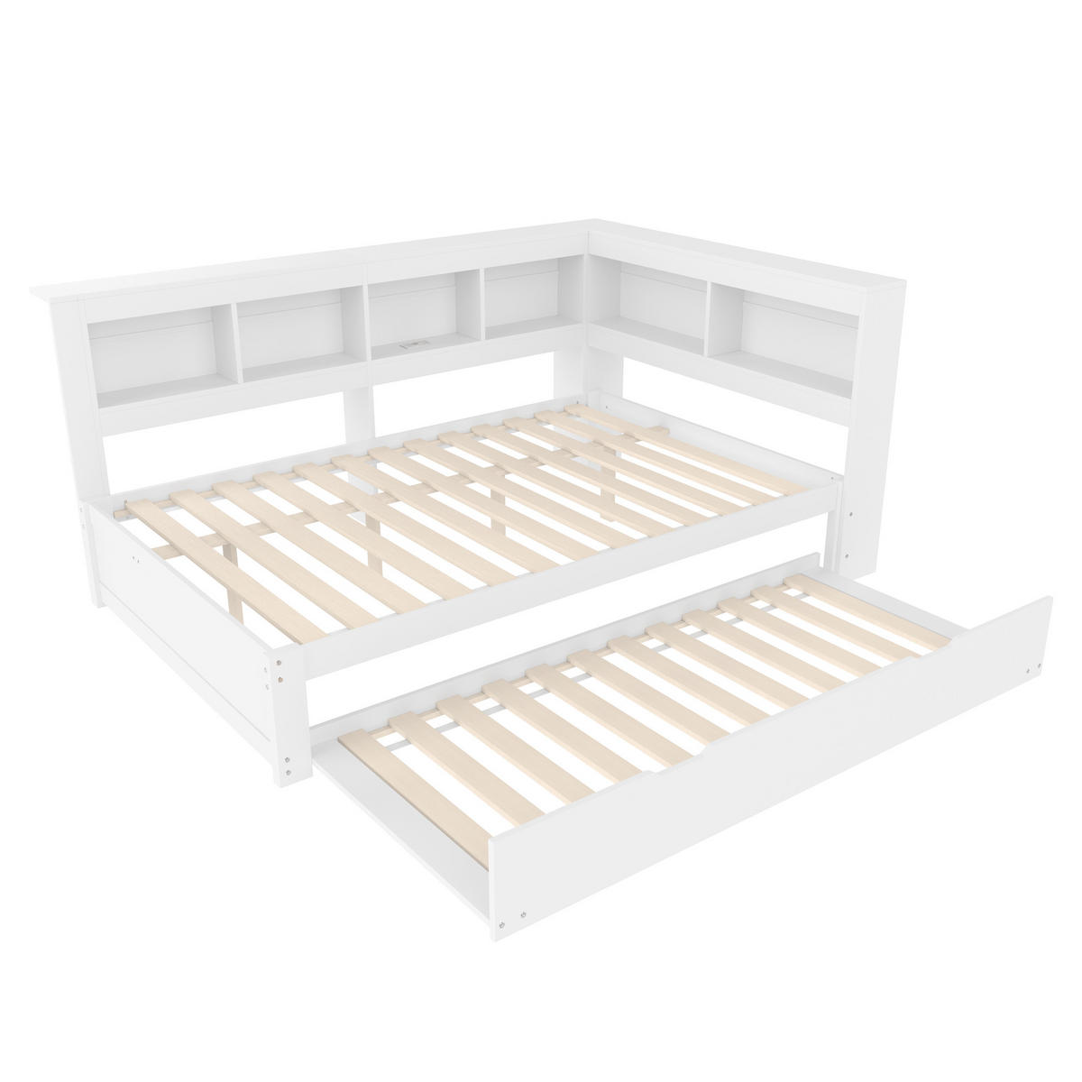 POLSTERBETT 140/200 cm mit Ausziehbett, USB-Anschlüssen, Steckdose und 2 Schubladen, MDF/Kiefernholz, Weiß - Weiß, Holzwerkstoff (140/200cm) - Redom