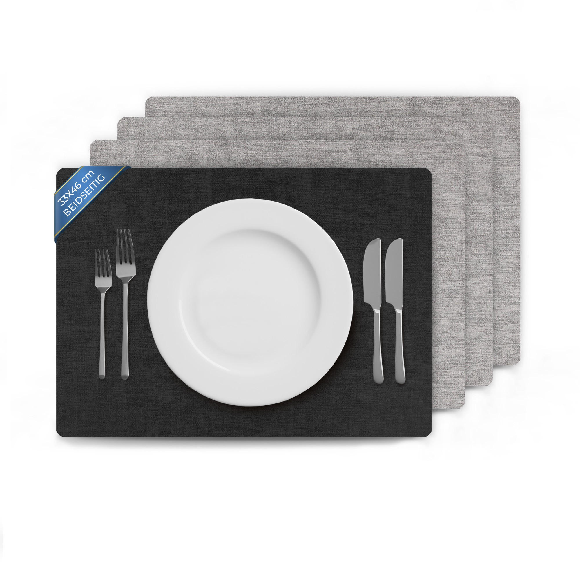 TISCHSET Struktur ( 4er Set ) abwischbares Lederimitat Platzdeckchen 46x33cm - Doppelseitiges ( Schwarz / Hellgrau ) Kunstleder Platzset - Hellgrau, Kunststoff (33/46cm) - Bestlivings