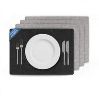 TISCHSET Struktur ( 4er Set ) abwischbares Lederimitat Platzdeckchen 46x33cm - Doppelseitiges ( Schwarz / Hellgrau ) Kunstleder Platzset - Hellgrau, Kunststoff (33/46cm) - Bestlivings