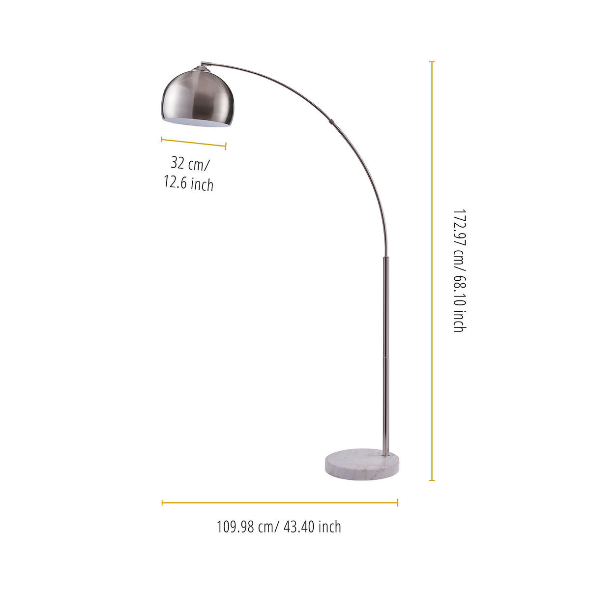 BOGENLEUCHTE Nickel - Silberfarben, Metall (173/32/173cm) - Teamson Home