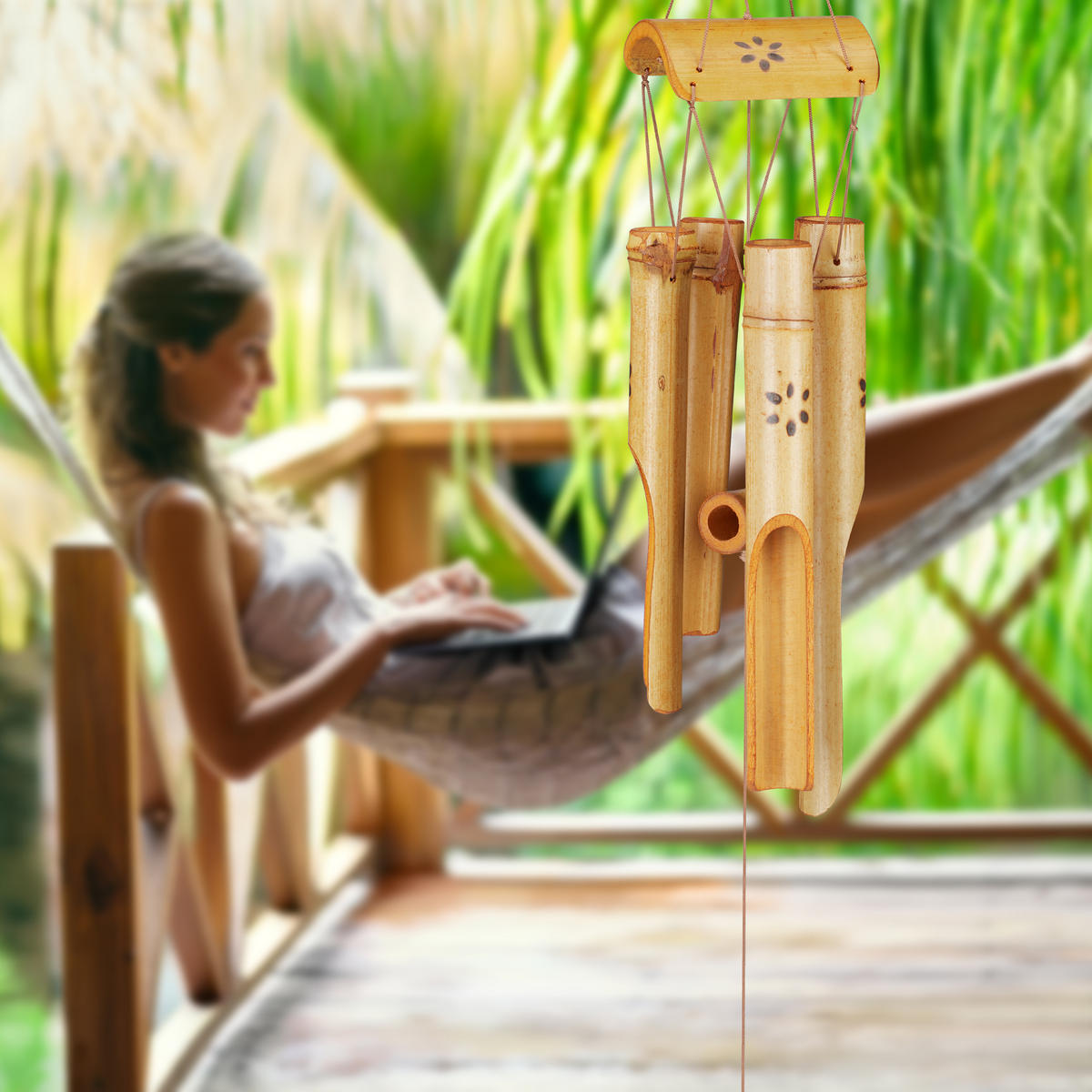 WINDSPIEL - Hellbraun, Holz/Textil (7/7/73cm) - Relaxdays