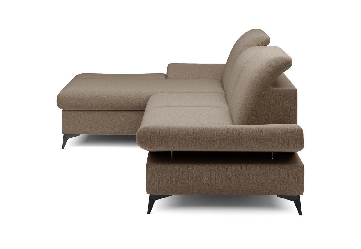 ECKSOFA FELICE L-S Braun Geflochtener Stoff mit Schlaffunktion - Braun, Holz (284/166cm) - MASSENO