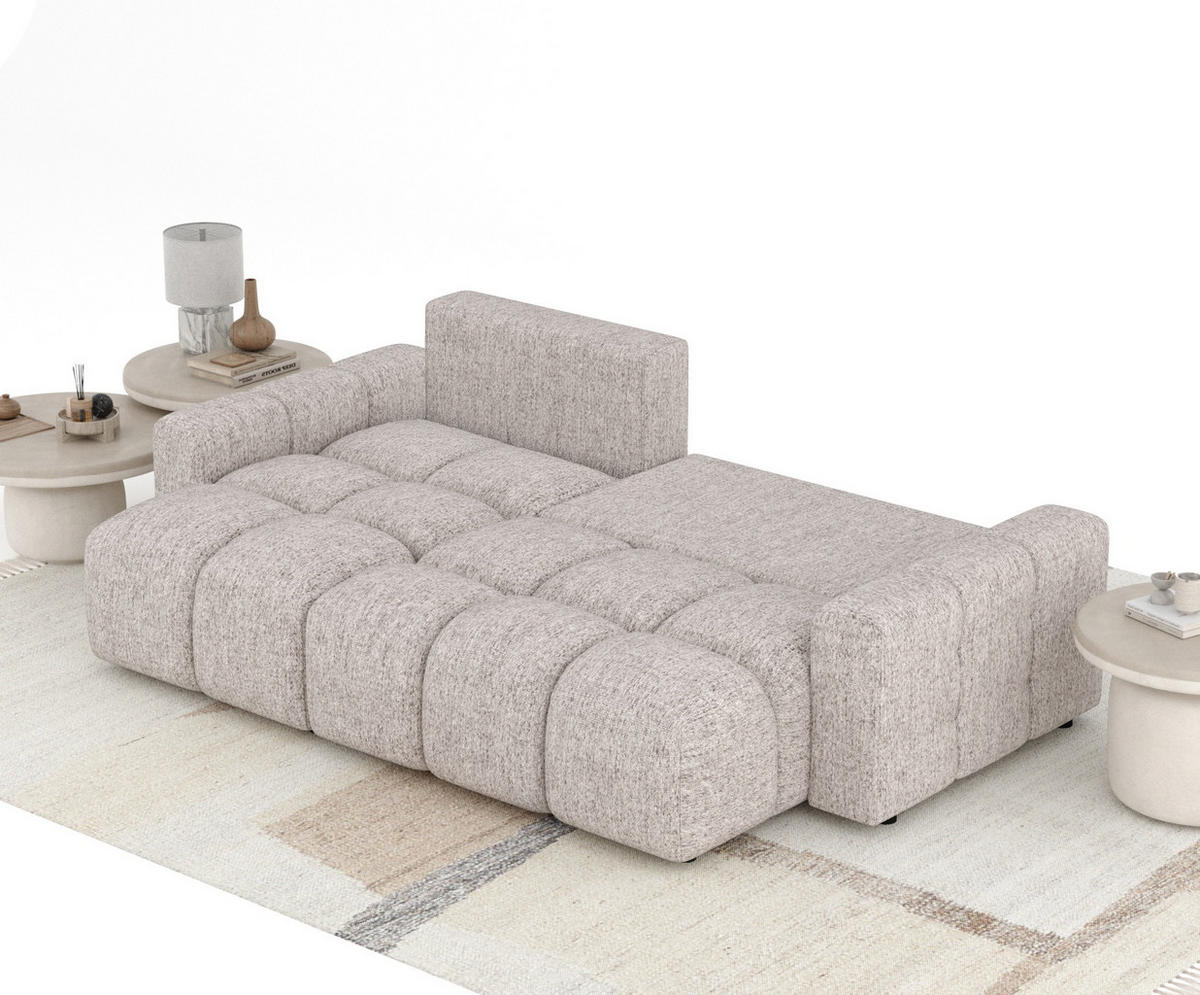 ECKSOFA MIT SCHLAFFUNKTION Ucci Hellbraun Webstoff - Hellbraun/Schwarz, Holz/Holzwerkstoff (233/142cm) - Maison de Reve