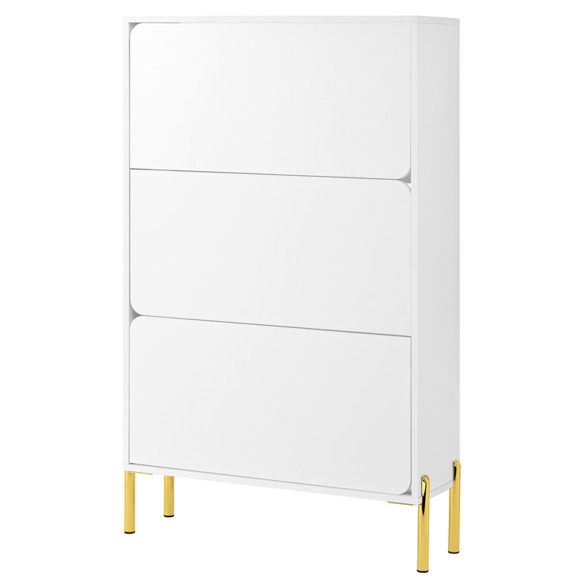 SCHUHSCHRANK 73/24/120 cm in Weiß mit 3 Türen und goldfarbenen Beinen - Weiß, Holzwerkstoff (73/120/24cm) - Flora Grace