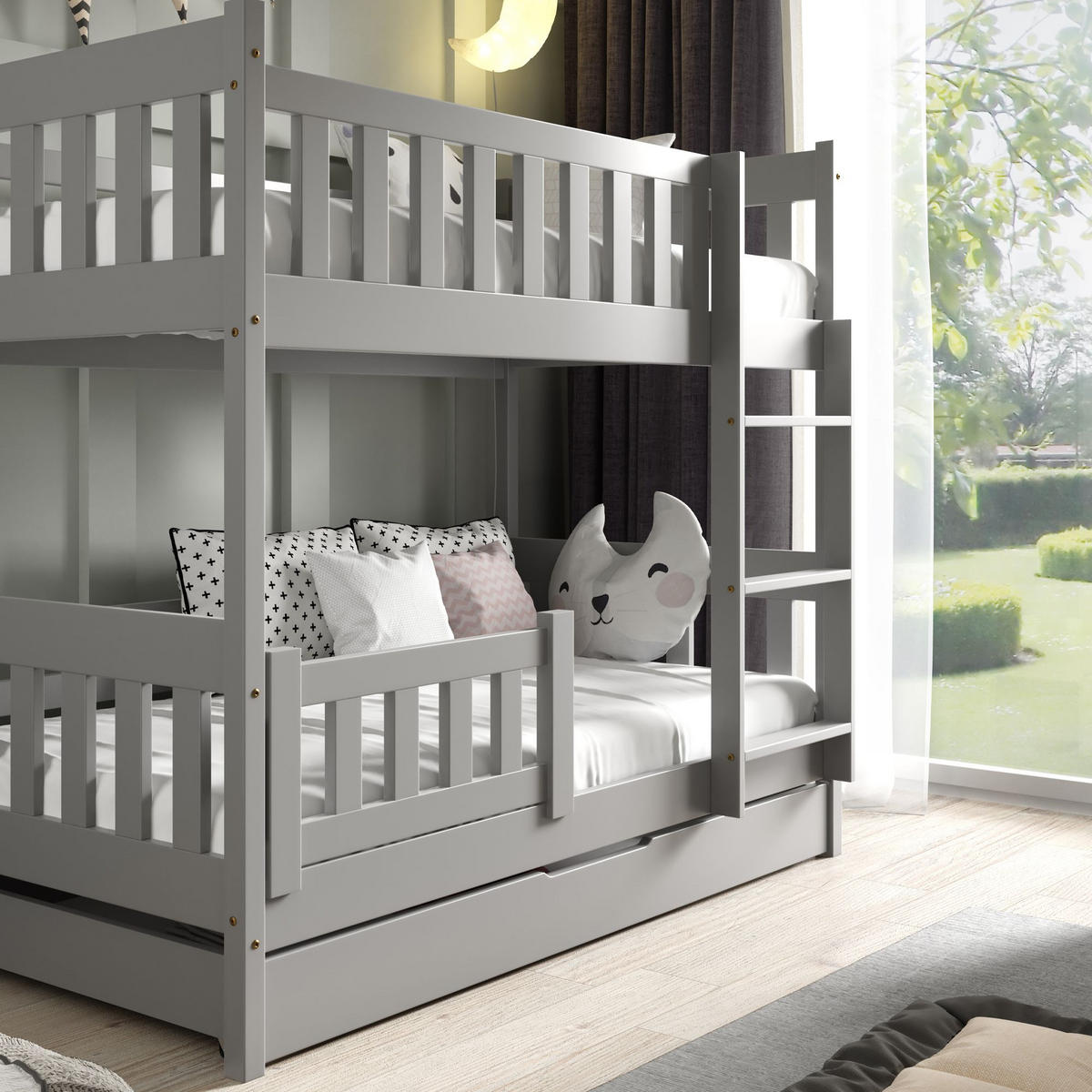 ETAGENBETT Holzbett LUMBE, Kinderbett - Grau, Holz (80/190cm) - KONSIMO®