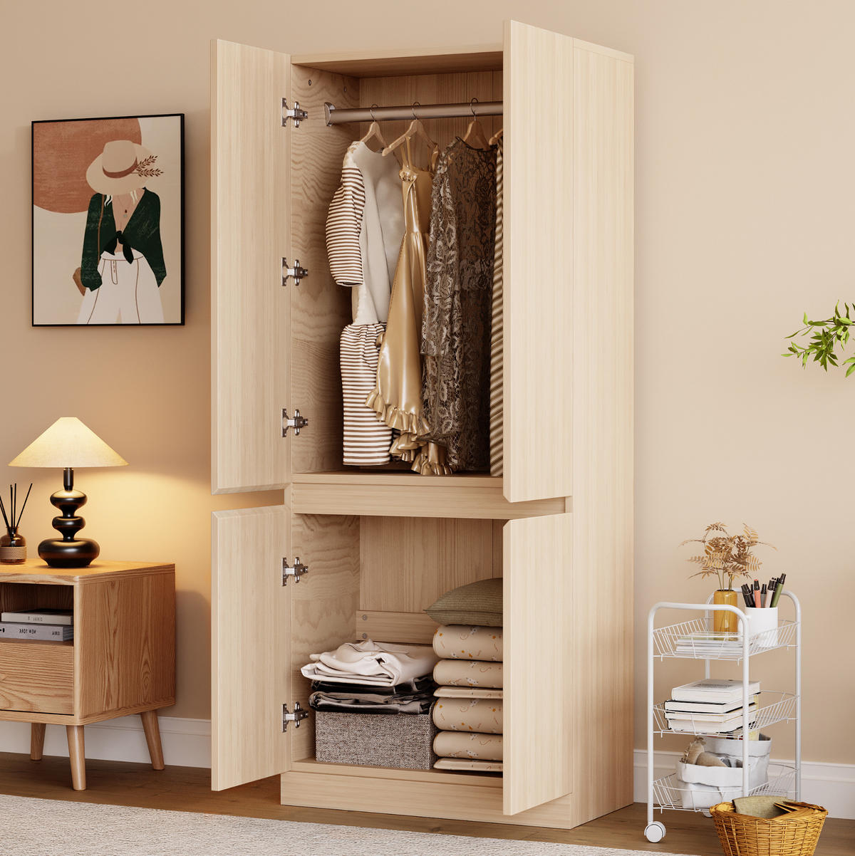KLEIDERSCHRANK 70/40/170 cm holzfarben aus Holz mit Doppeltüren - Naturfarben, Holz (70/170/40cm) - OKWISH