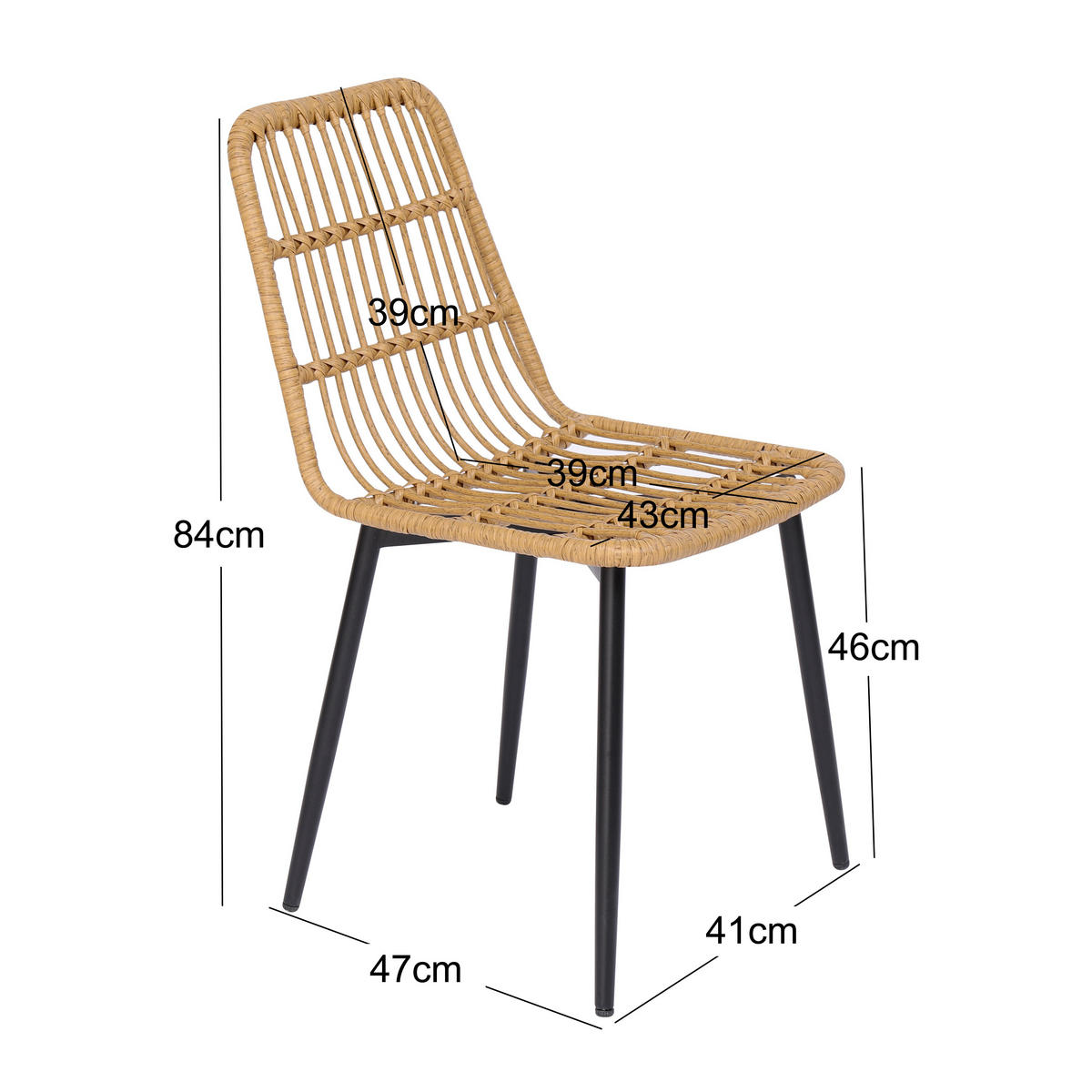 STUHL 4er-Set Rattan Braun - Braun, Metall (43/83/47cm) - Nordlys