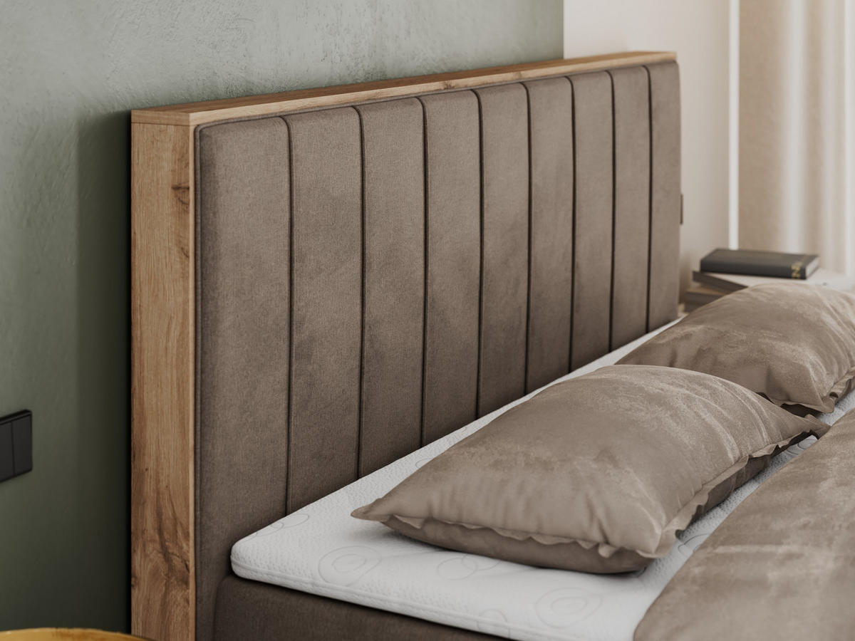 BOXBETT BELLISSIMO 160/200 Braun Velvet - H3 - Braun, Holz/Textil (160/200cm) - MKS