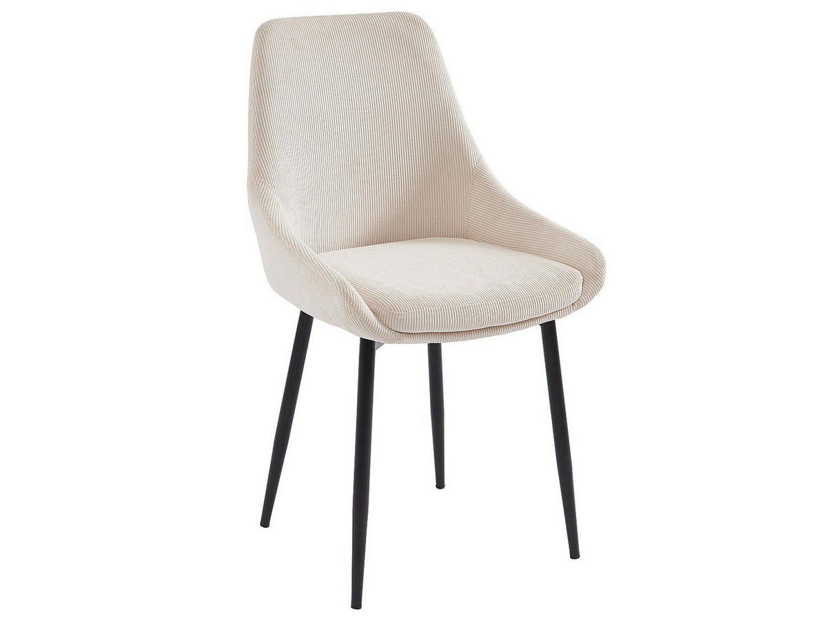 STUHL 6er-Set - Cord & Metall - Cremefarben - MASURIE - Creme, Textil (49/85.5/56cm) - Vente-Unique