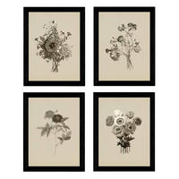 POSTER Set mit 4 Dunkelrot Botanischen Stil Jahrgang A4 Rahmenlos - Klar, Papier (29.7/3cm) - Nacnic