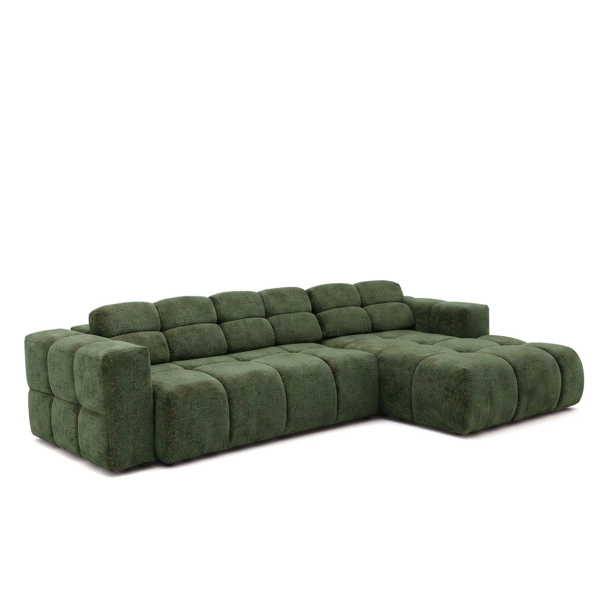 ECKSOFA TENDER Rechts mit Schlaffunktion und Verstellbare Kopfstützen, Chenille grün - Schwarz/Grün, Holz/Kunststoff (176/315cm) - Muffo