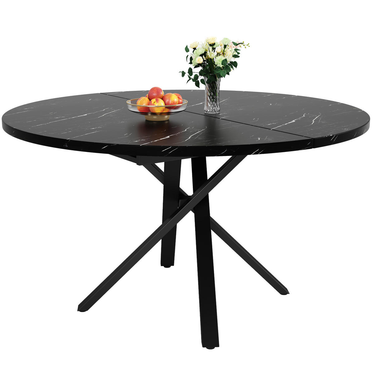 AUSZIEHTISCH 100 cm in schwarzer Marmoroptik - ausziehbar auf 140 cm - Schwarz, Holzwerkstoff (100/140/75.5cm) - BEAOK