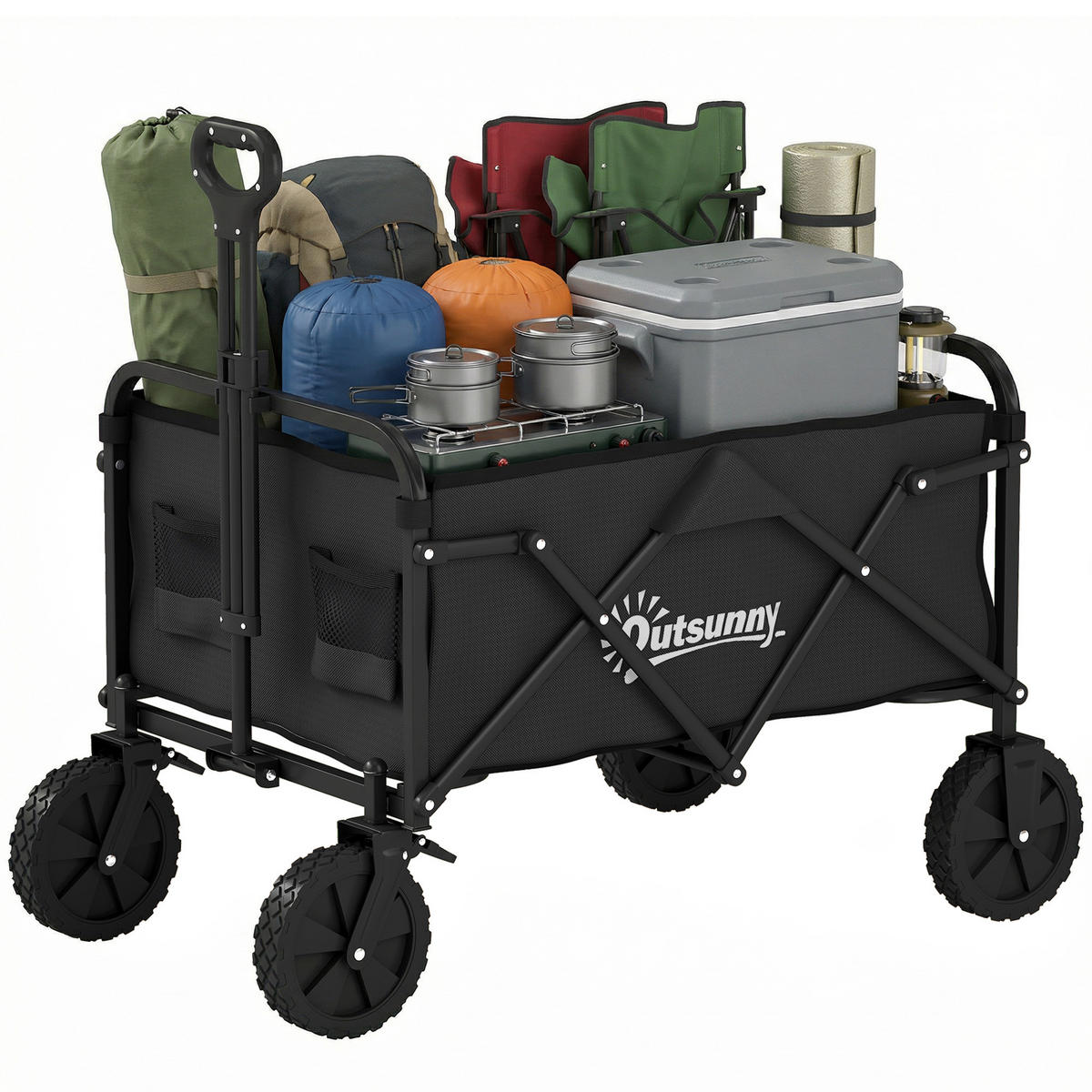 GARTENWAGEN DE-10533 faltbar, 90 L mit Getränkehaltern Schwarz - Schwarz, Metall (50/99/85cm) - ComfortXL