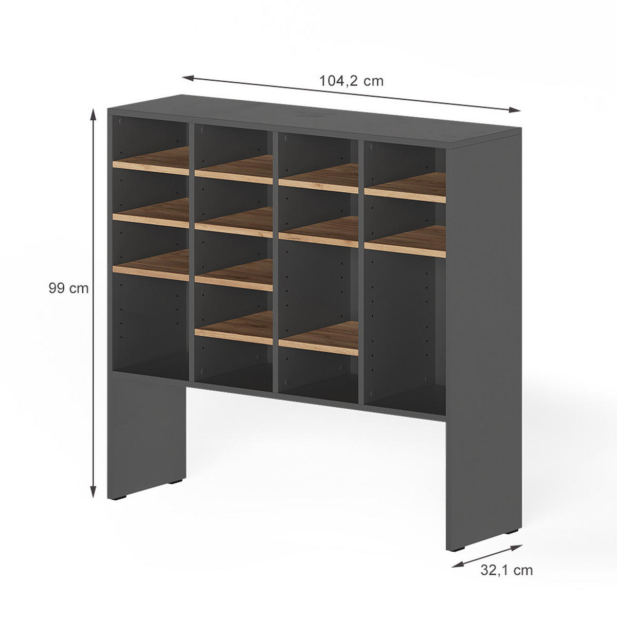 SCHUHSCHRANK Hermia, Anthrazit/Goldkraft Eiche, 104.2 x 99 cm mit 16 offenen Fächern - Honigeiche/Anthrazit, Holzwerkstoff (104.2/99/32.1cm) - Vicco