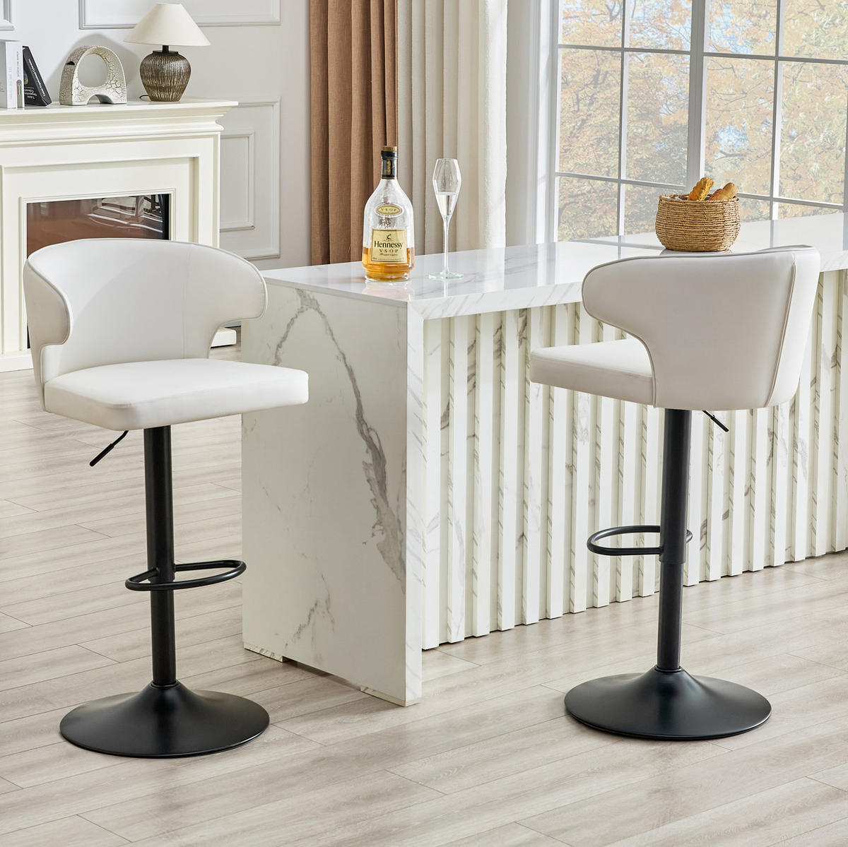 BARHOCKER Höhenverstellbar 360° Drehbar mit Rückenlehne und Fußstütze - Weiß, Kunststoff (45/110/49.7cm) - MIVRAY