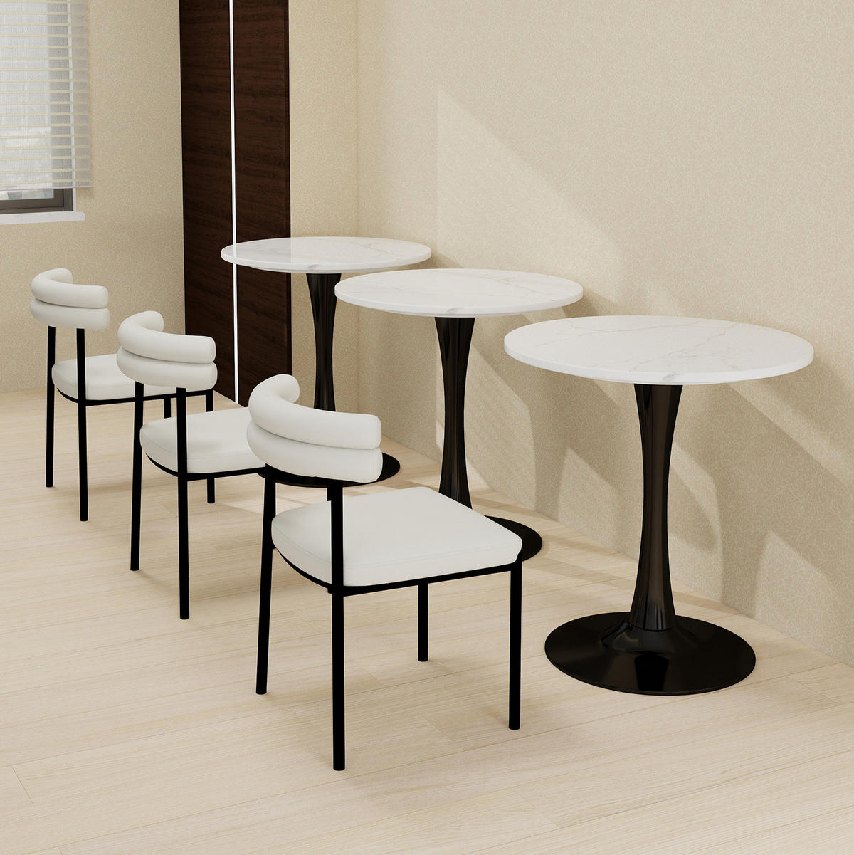 COUCHTISCH rund 70 cm schwarz/weiß aus Kunstmarmor mit minimalistischer Form - Weiß, Stein (70/70/72cm) - OKMYHOME