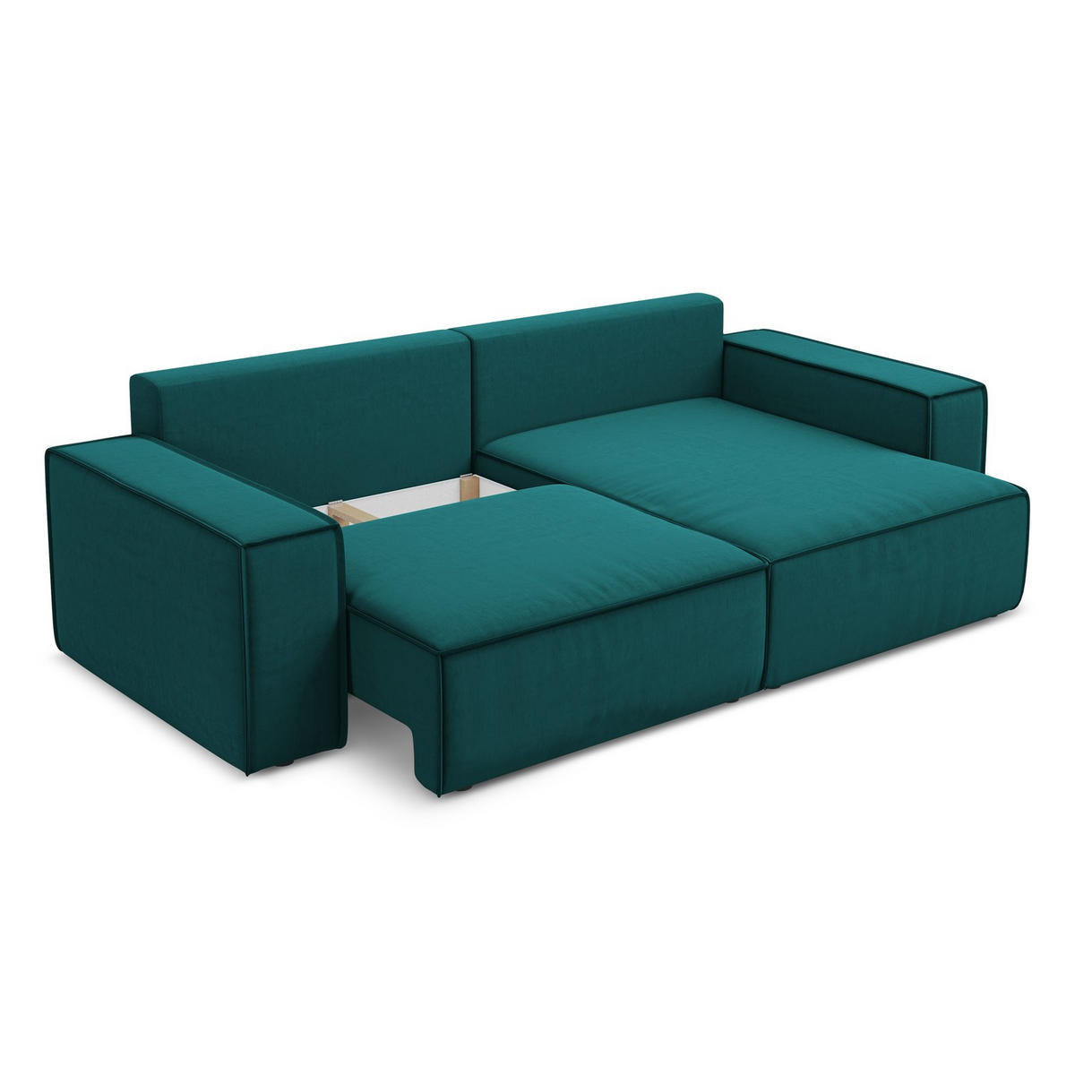 ECKSOFA mit Schlaffunktion Samt Stoff Blau - Blau/Petrol, Kunststoff/Textil (257/148cm) - LaMiaSofa