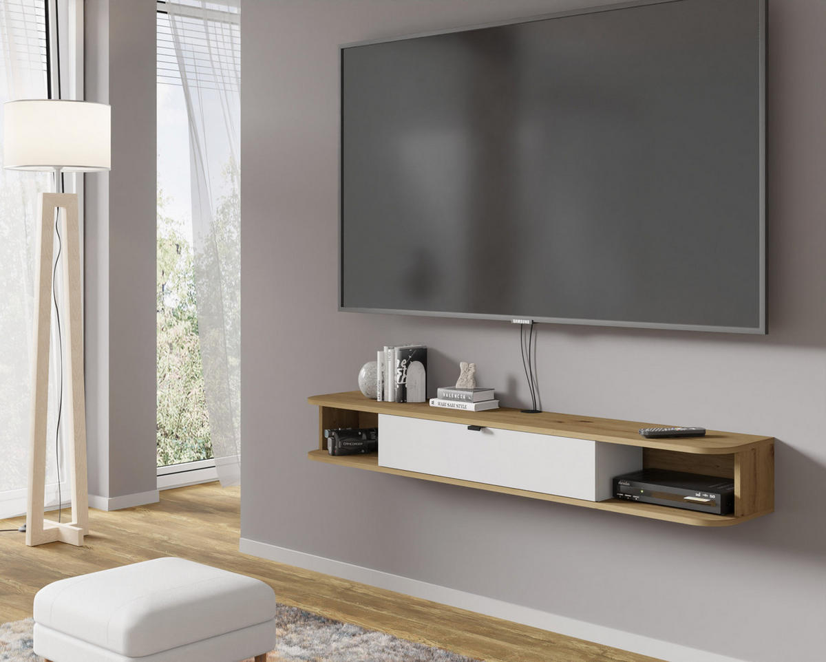 TV LOWBOARD Artisan Eiche, Weiß 156/20/29 - Weiß, Holzwerkstoff (156/20/29cm) - RAUMHIRSCH FURNITURE