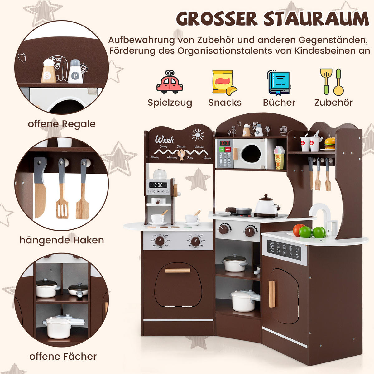ECK-SPIELKÜCHE Braun - Braun, Holzwerkstoff (30/95/105cm) - COSTWAY