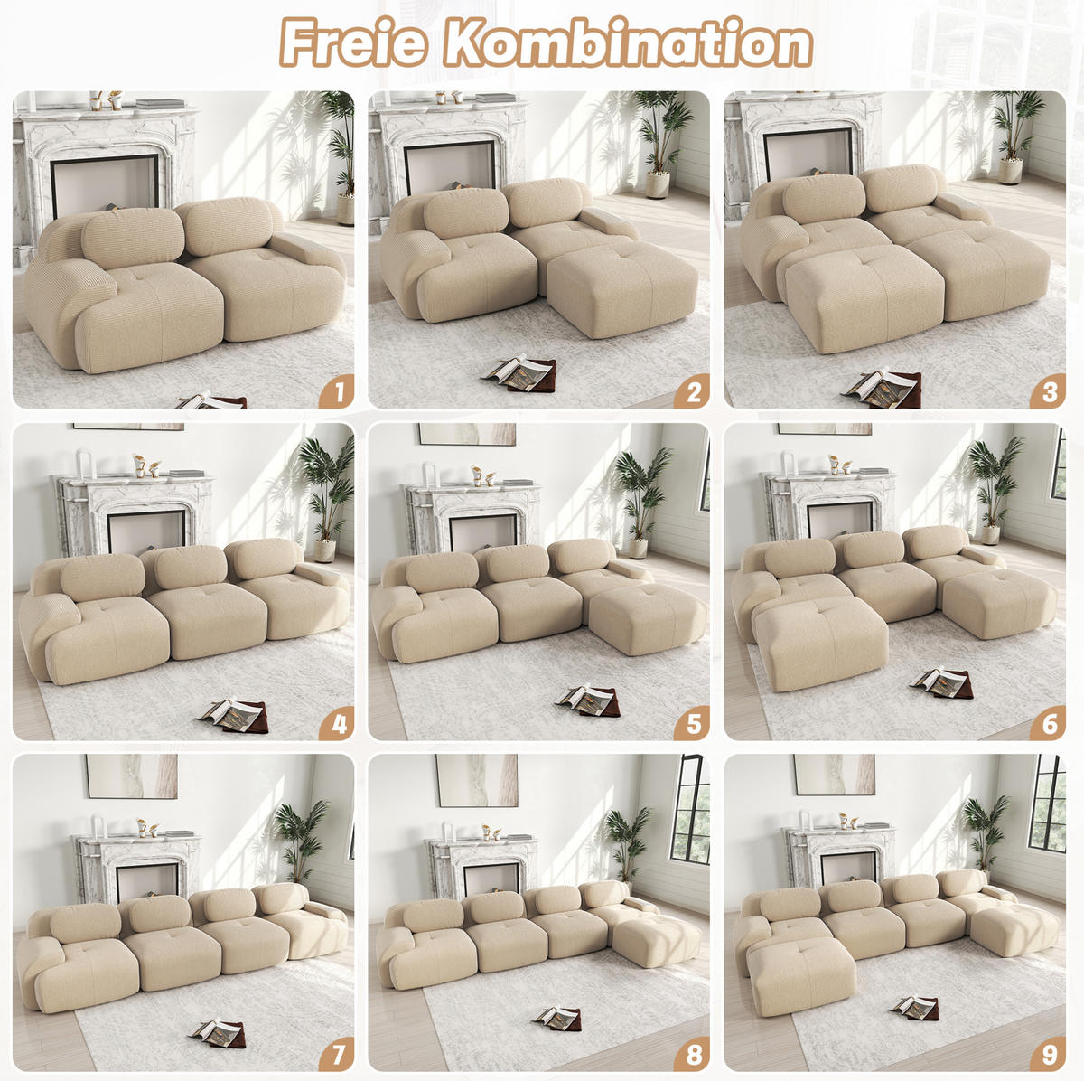 ECKSOFA 298/178/70 cm Beige aus Cordstoff mit 32D-Schaum, rahmenlos und montagefrei - Beige, Textil (178/298cm) - OKWISH