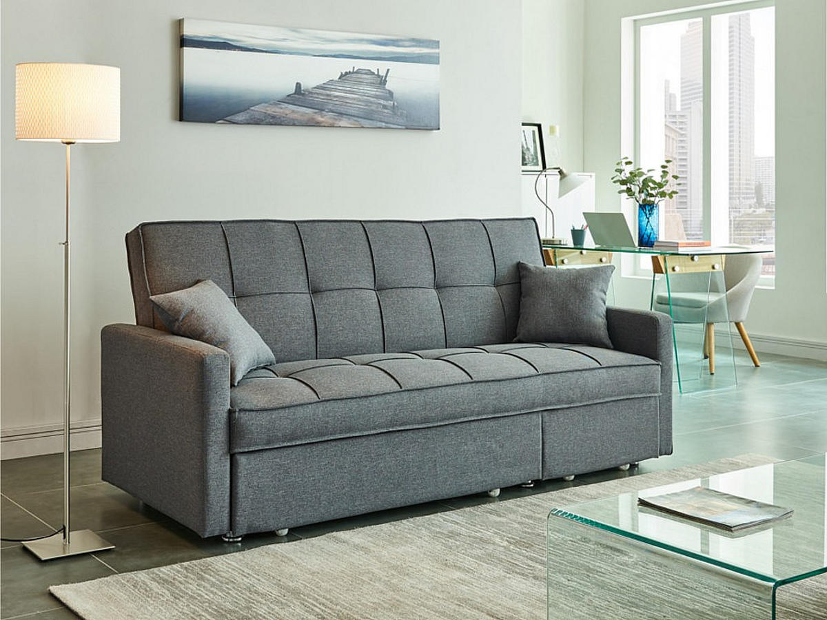 SCHLAFSOFA 3-Sitzer - Stoff - Grau - CANETTI - Grau, Textil (206/98/86cm) - Vente-Unique