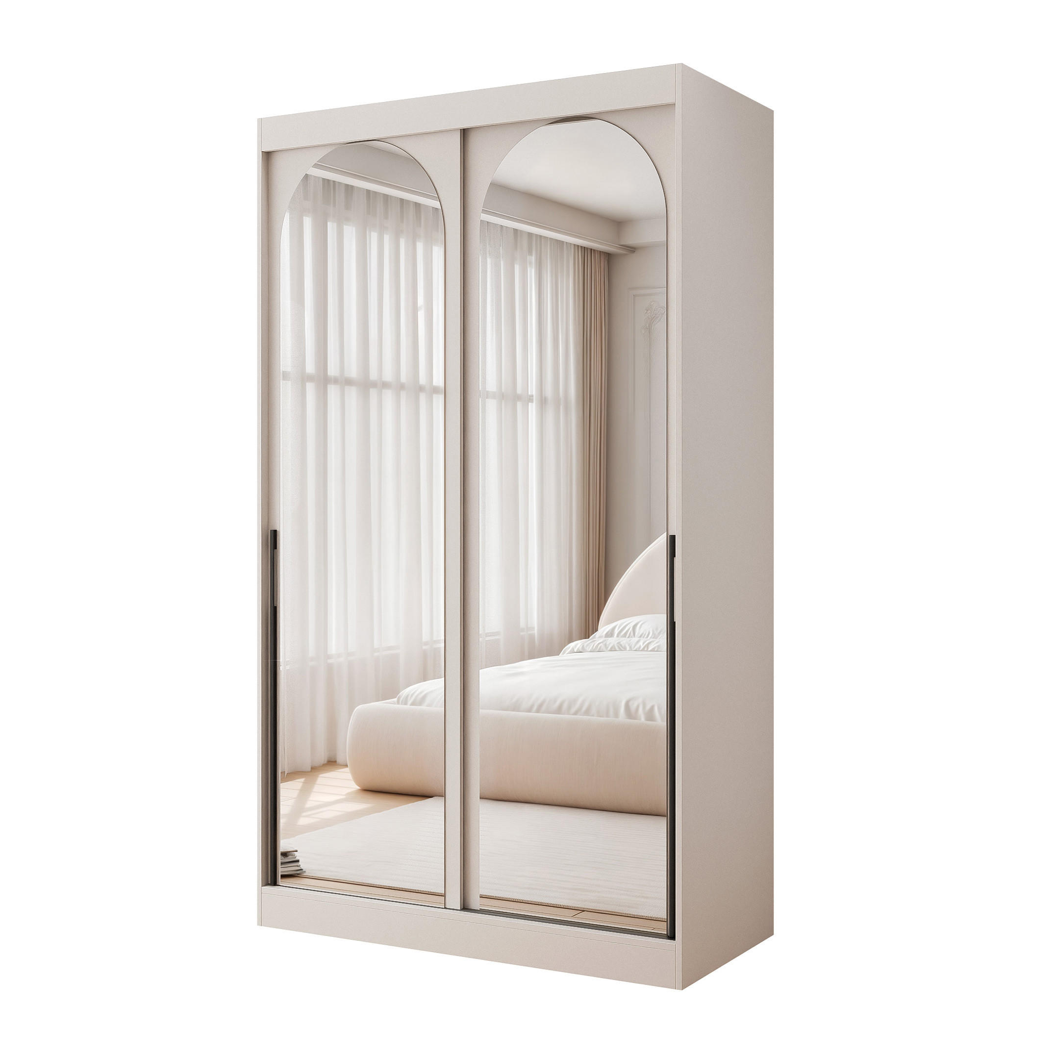 SCHWEBETÜRENSCHRANK CLARITY 2-türig 120/65/215 cm Kaschmir / schwarze Griffe - Kaschmir/Schwarz, Holzwerkstoff/Kunststoff (120/215/65cm) - Idohome