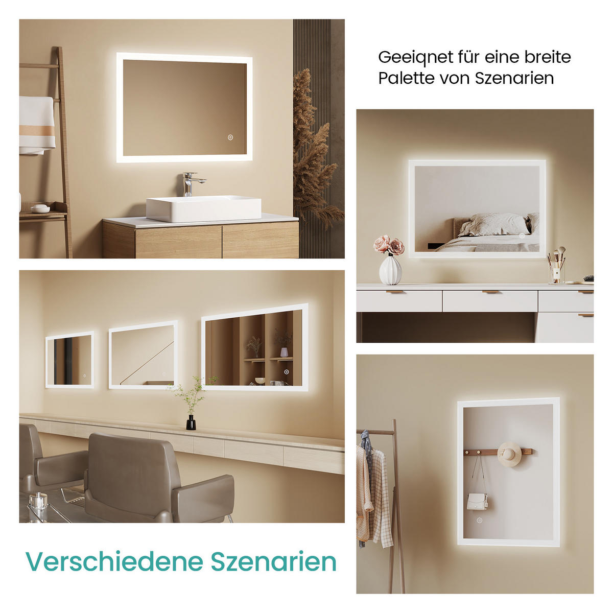 BADSPIEGEL mit Anti-Beschlag Touch-Taste Beleuchtung 80/60/3,5 cm - Weiß, Glas (60/3.5/80cm) - EMKE