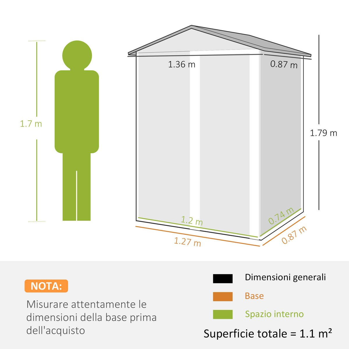 GARTENHAUS 1, 1 m² mit abschließbarer Schiebetür 136 x 87 x 179 cm ,braun - Braun, Metall (87/179/136cm) - Vallsero