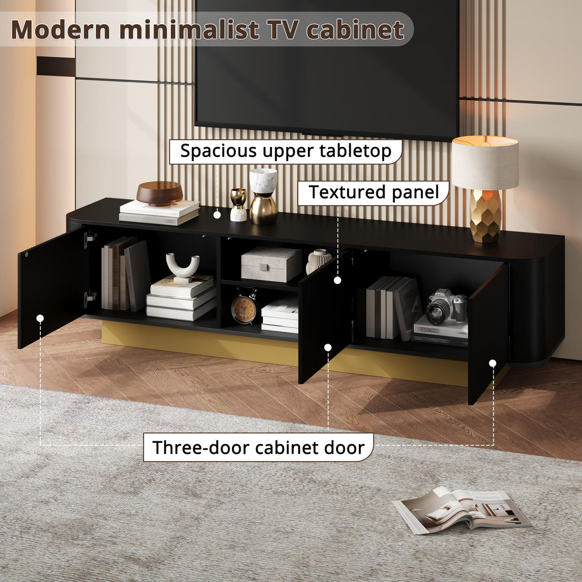 LOWBOARD 170/40.5/47 cm Schwarz aus MDF und Spanplatte mit Kabelführung - Schwarz, Holzwerkstoff (40.5/47/170cm) - OKMYHOME
