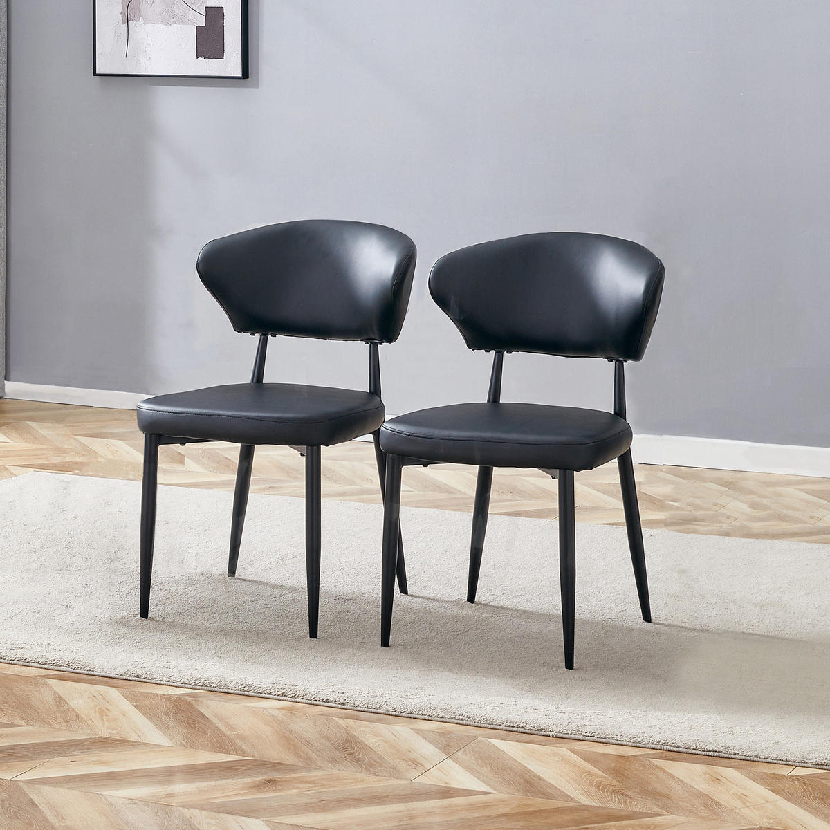 STUHL-SET DE-36505 2 Stück mit PU-Bezug und Metallbeinen Schwarz - Schwarz, Metall (45/80/50cm) - ComfortXL