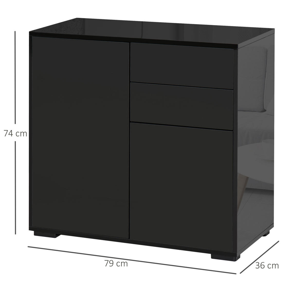SIDEBOARD aus Sperrholz 79x36x74 cm Schwarz mit 2 Schubladen, 2 Türen und verstellbarem Einlegeboden - Schwarz, Holzwerkstoff (79/74/36cm) - IVMEU