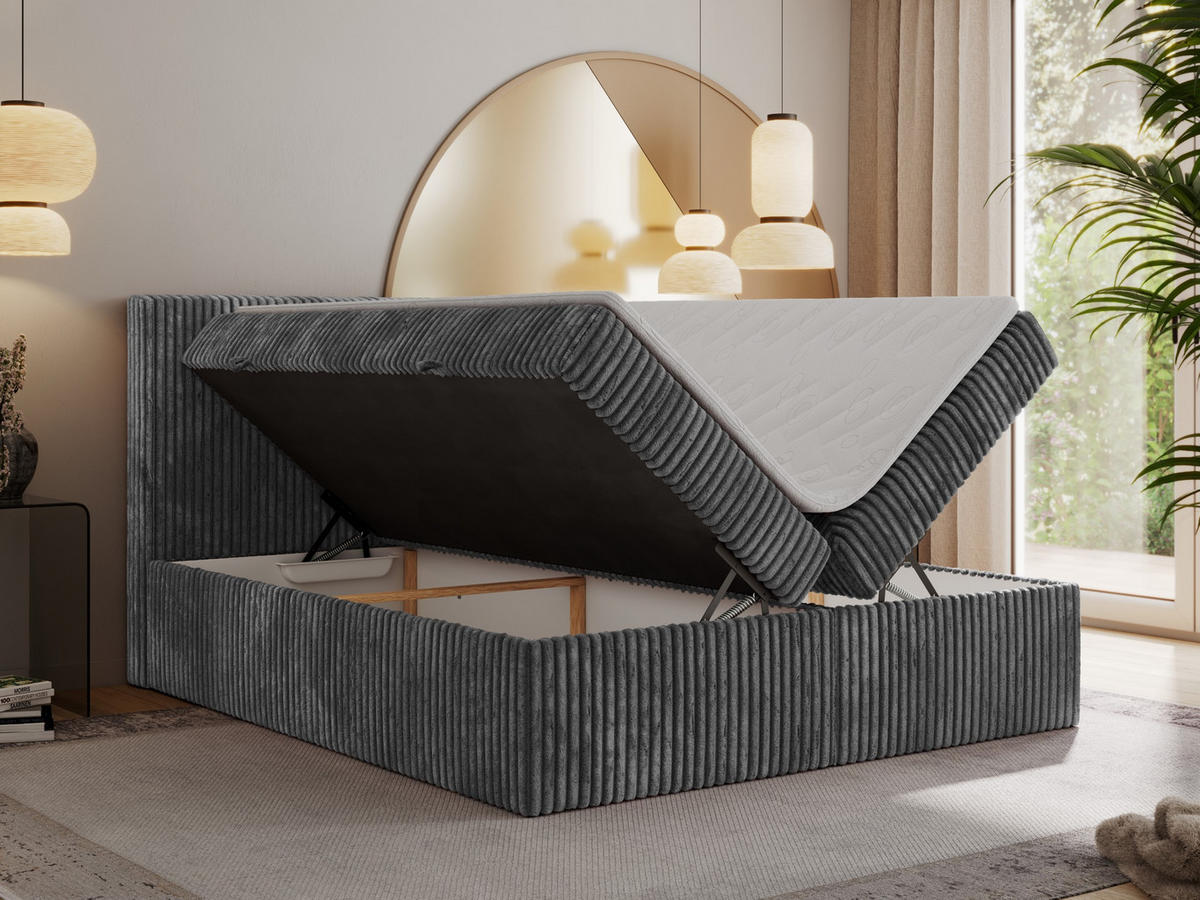 BOXBETT TILIANO 140/200 - Grau Cord - H3 - Grau, Textil (140/200cm) - MKS