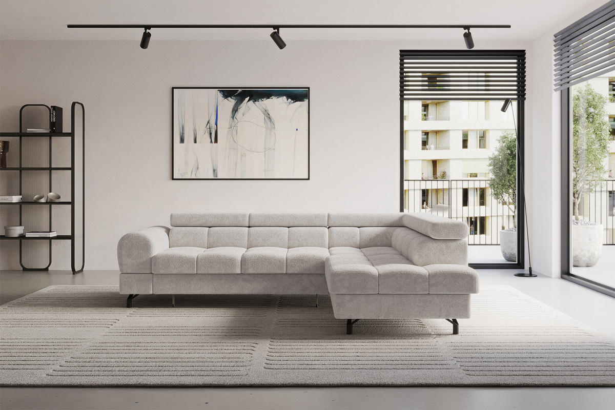 ECKSOFA mit Schlaffunktion Ottomane Rechts LUMA-L 272x203x70 Hellgrau Velours - Hellgrau/Schwarz, Holzwerkstoff/Kunststoff (203/272cm) - ALTDECOR