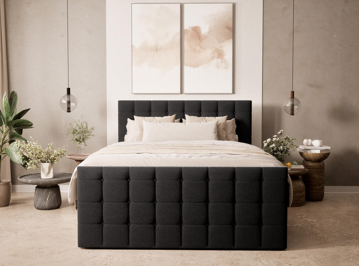 BOXSPRINGBETT Tasca 140/200 cm, in Schwarz, Bettkasten, Matratze, Topper - Schwarz, Holz/Holzwerkstoff (140/200cm) - Maison de Reve