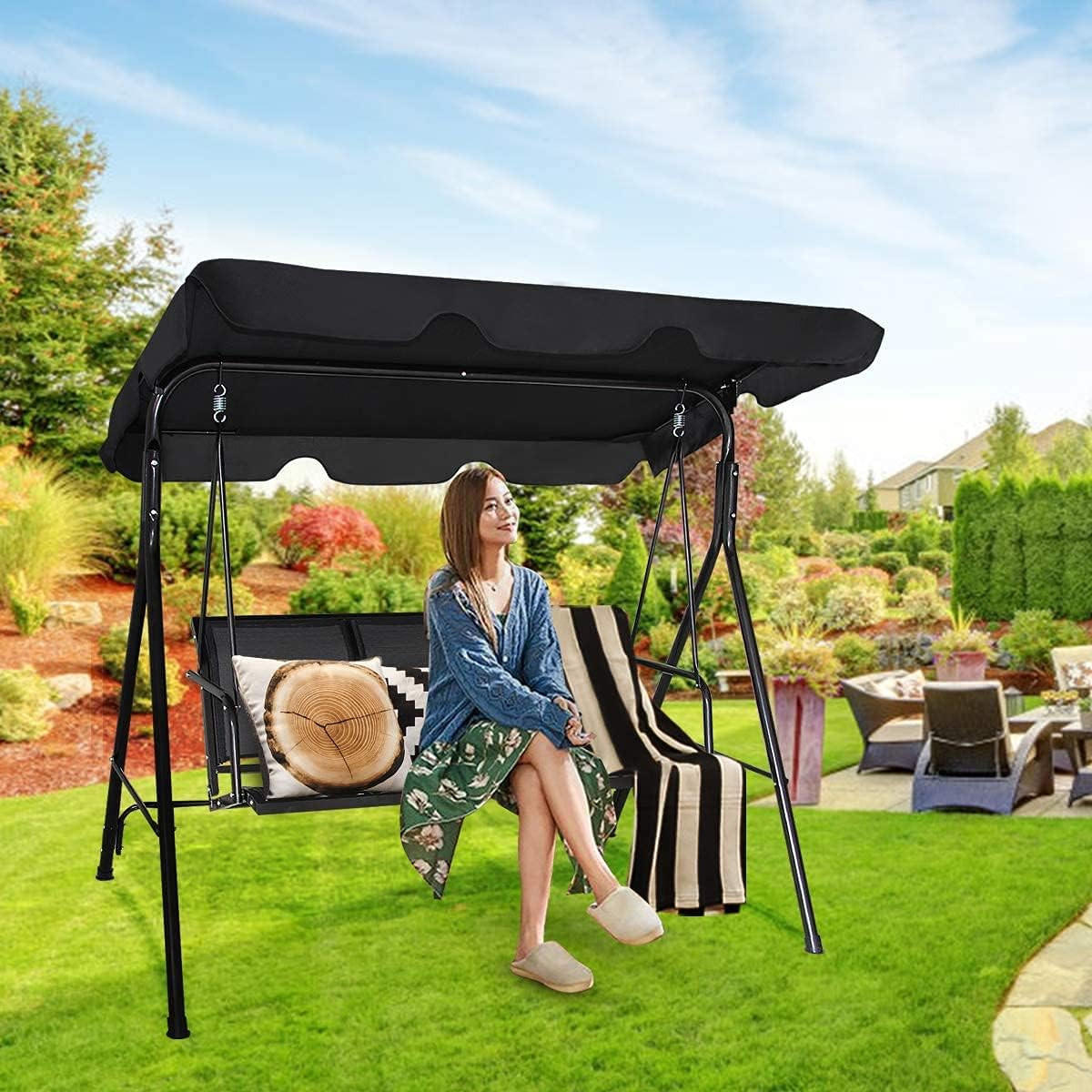 HOLLYWOODSCHAUKEL Gartenschaukel Schwarz - Schwarz, Metall (110/155/170cm) - COSTWAY