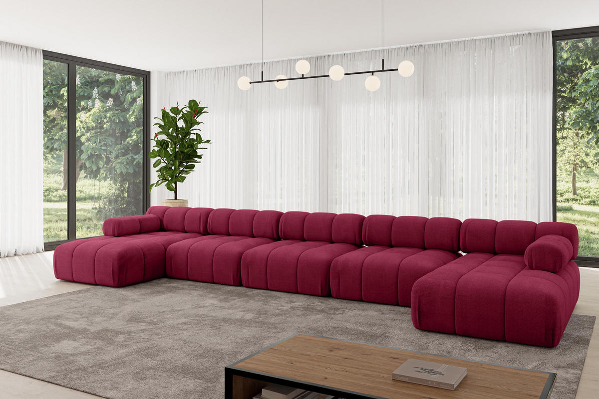 WOHNLANDSCHAFT modulares Sofa Tesso-U3 - 475x160x70 cm Bordeauxrot Velours - Bordeaux, Holzwerkstoff/Textil (475/70/160cm) - ALTDECOR