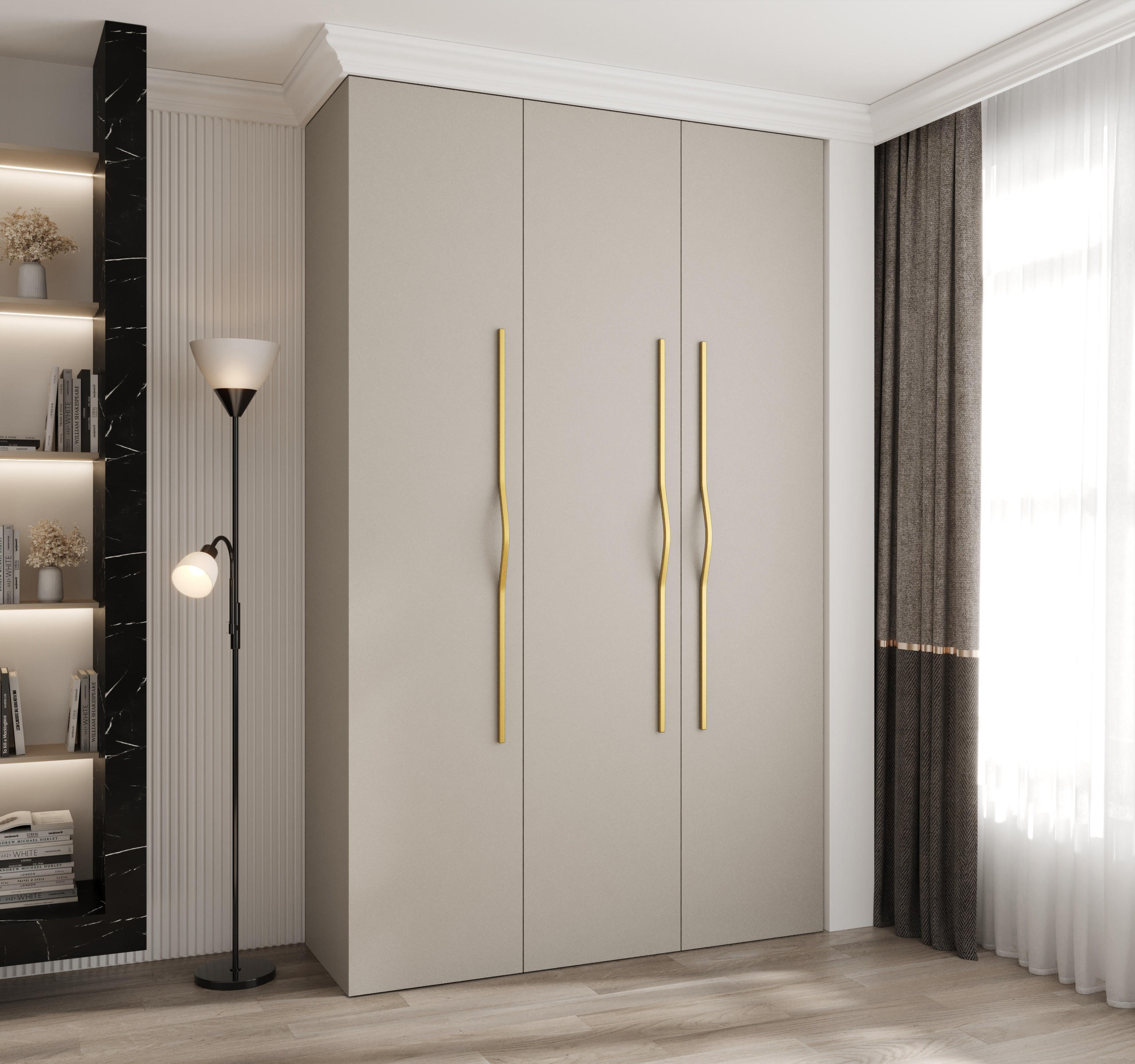 DREHTÜRENSCHRANK 245,5/150/40 3-türig - Kaschmir/Goldfarben, Holz/Metall (150/245.5/40cm) - Abiks Möbel