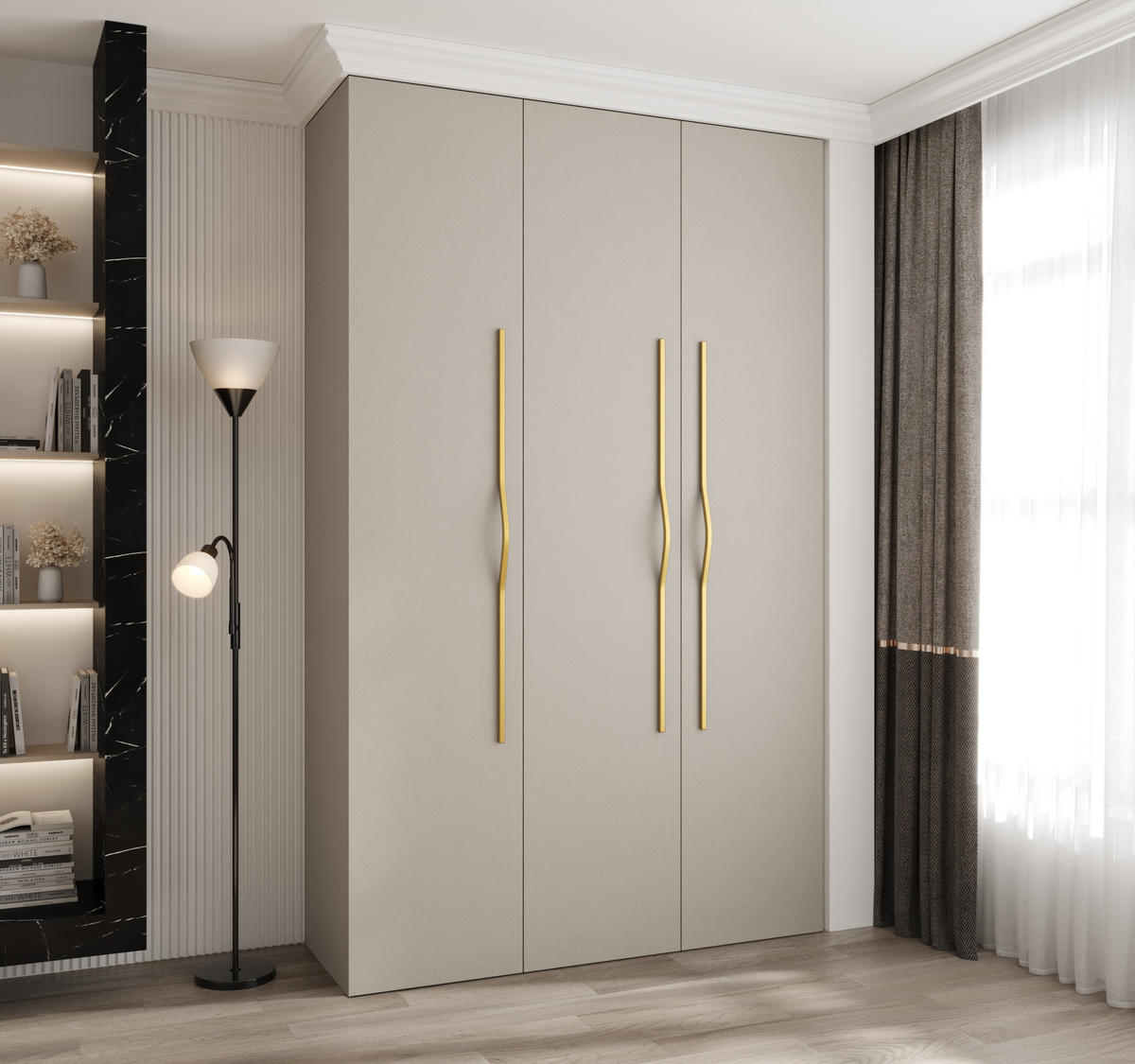 DREHTÜRENSCHRANK 245,5/150/40 3-türig - Kaschmir/Goldfarben, Holz/Metall (150/245.5/40cm) - Abiks Möbel