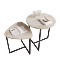 COUCHTISCH-SET DE-37289 2er-Set rund mit Herzform Eiche - Eiche Bianco, Metall (45/45/50cm) - ComfortXL