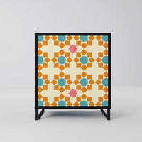 SIDEBOARD FLORAL DECOR, Schwarz, 57,5x42x67,5 cm, Schwarze Metall-Rahmenfüße - Multicolor/Schwarz, Holzwerkstoff/Metall (57.5/67.5/42cm) - SpaceRebels