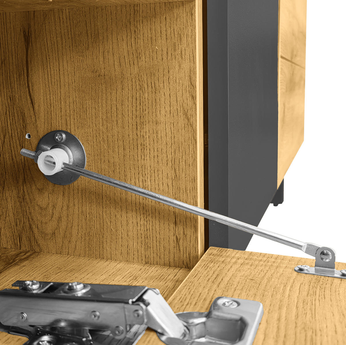 TV-SCHRANK aus melaminbeschichteter Spanplatte 170x42x36,5 cm Dunkelgrau/Natur mit 3 Türen und 2 offenen Fächern - Naturfarben, Holzwerkstoff (170/42/36.5cm) - Modfu