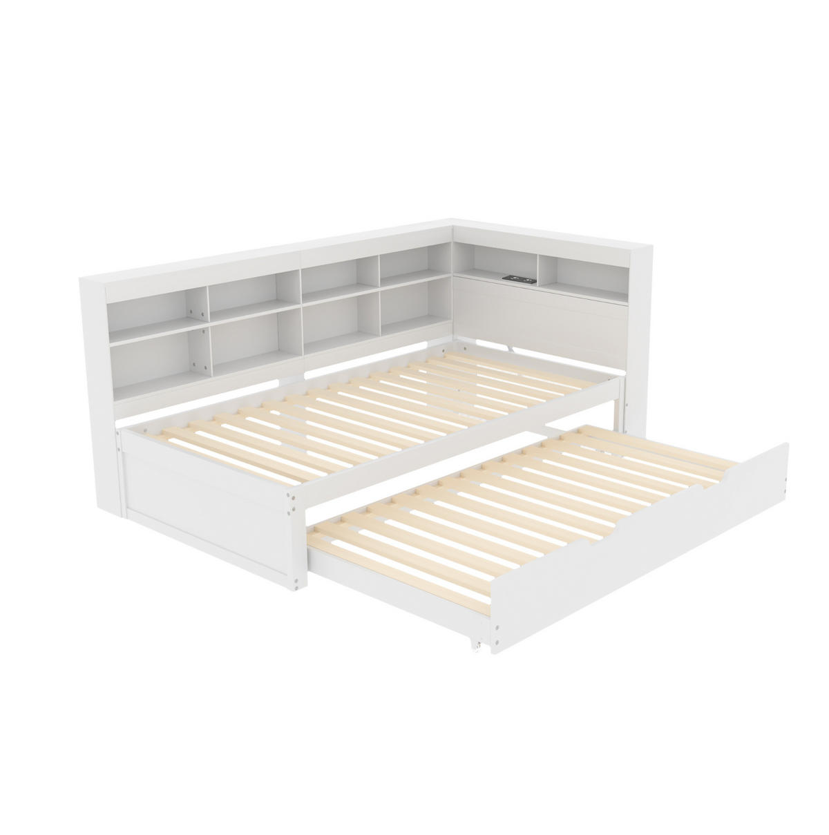 BETTT ausziehbar 90/200 cm mit USB-Buchse und Stauraum Weiß - Weiß, Holz (90/200cm) - OKWISH