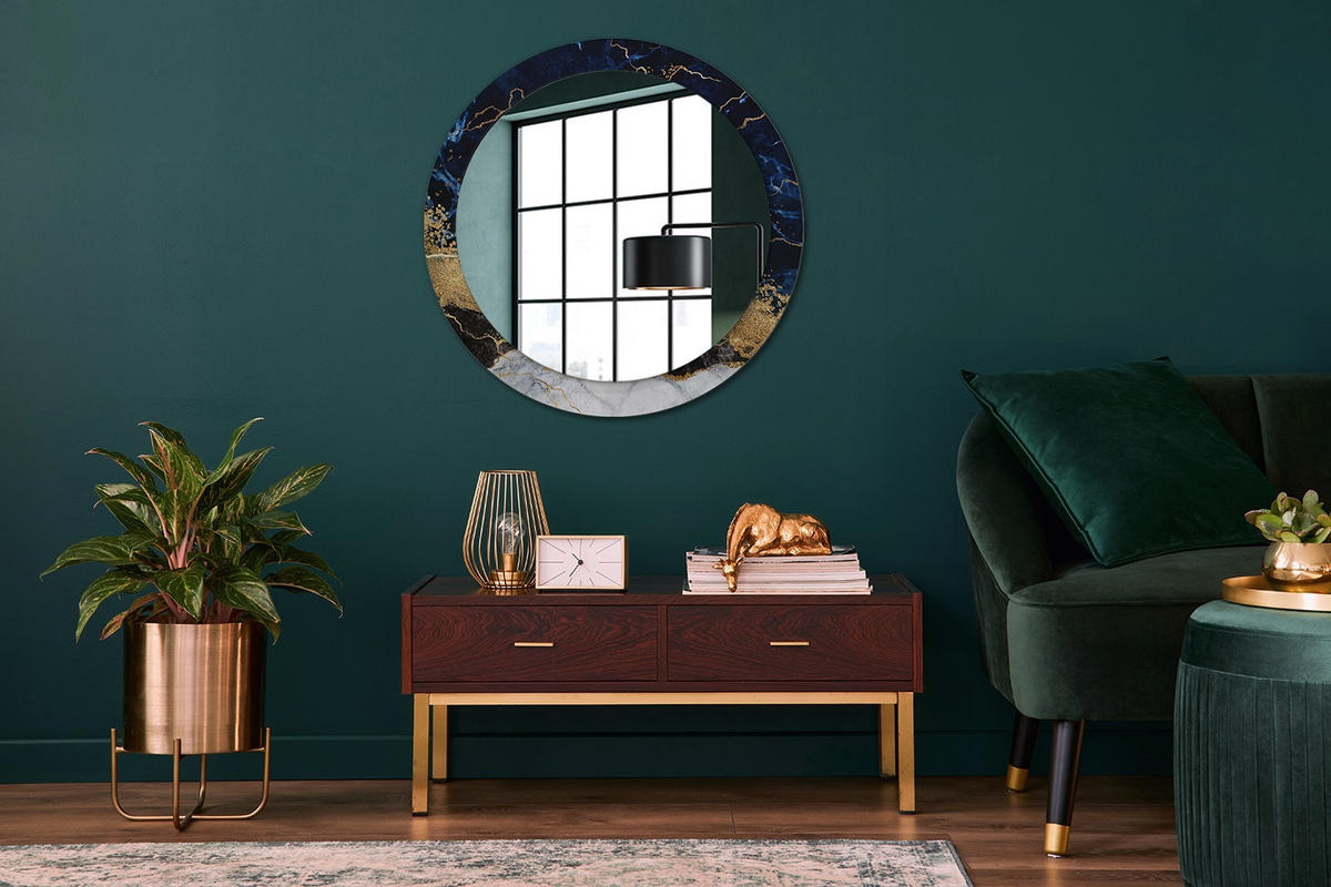 SPIEGEL Ø80 cm Rund mit Aufdruck - Goldfarben/Dunkelblau, Glas (80/80/0.4cm) - TULUP