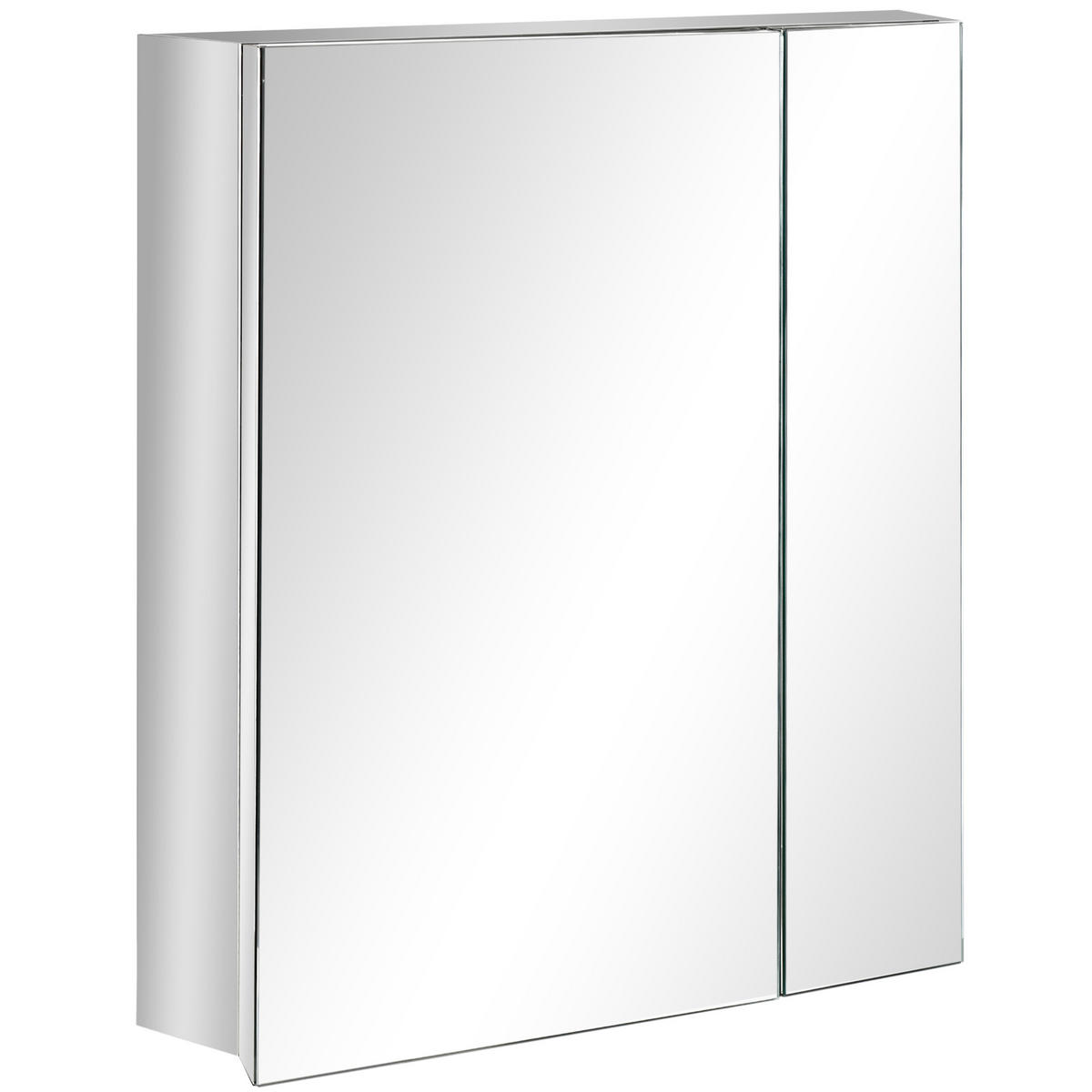 SPIEGELSCHRANK mit 3 Innenböden, Doppeltür, Edelstahl, Silber - Silberfarben, Glas (13/60/54cm) - Kleankin